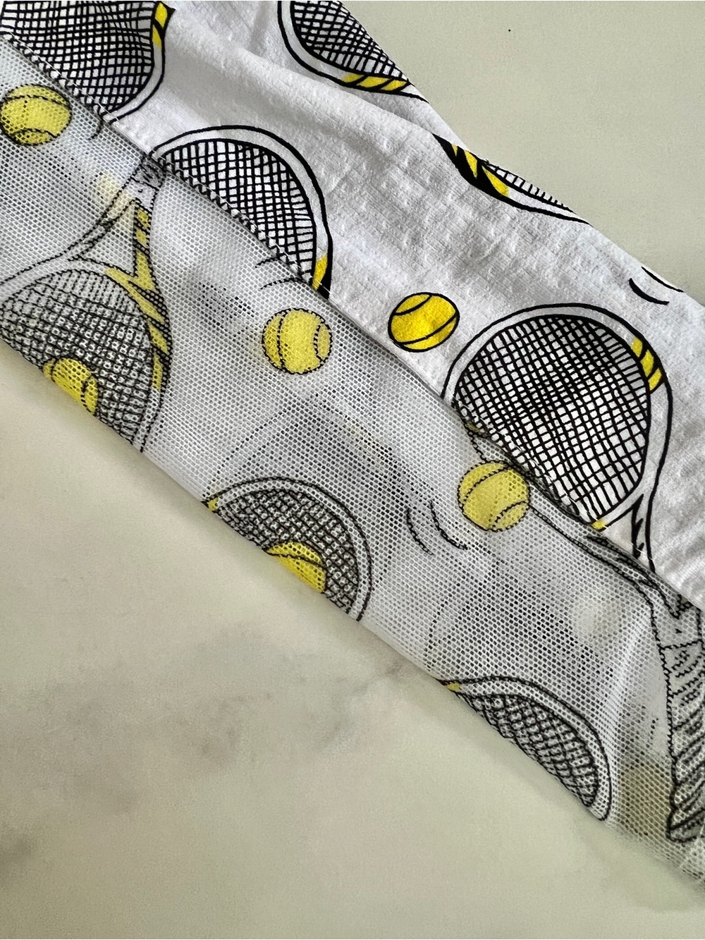 IBKÜL Tennis Print Long Sleeve Mock Neck Top, Venus White, Size XS - Picture 5 of 11